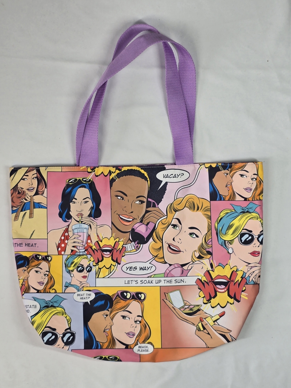 Estee Lauder Multicolor Pop Art Comic Print Tote with Lavender Straps